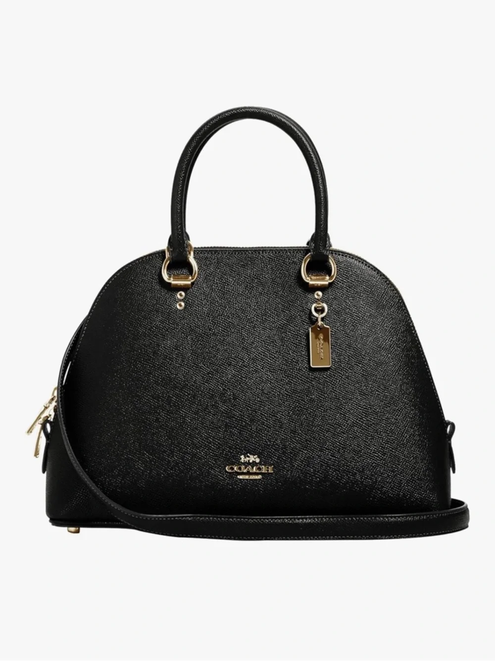 Coach Katy Satchel Black Crossgrain Leather Gold Zip Top Handle Bag NWOT